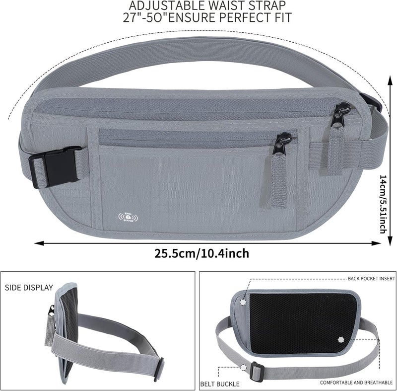Tpiuop Money Belt For Travel Women Men Hidden Rfid Passport Holder For Travel (Grey) - Image 2